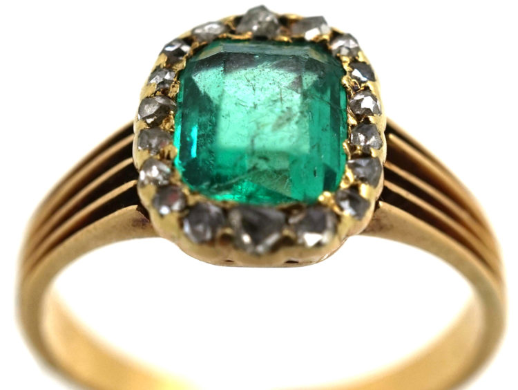 Edwardian 18ct Gold, Emerald & Rose Diamond Ring
