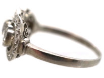 Art Deco 18ct Gold & Platinum Three Stone Diamond Ring with Diamond Border