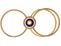 Georgian 18ct Gold, Triple Band, White & Royal Blue Enamel Ring with a Central Natural Split Pearl