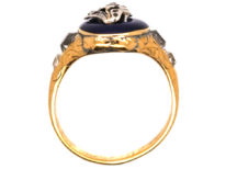 Georgian 18ct Gold, Royal Blue Enamel & Diamond Forget Me Not Ring