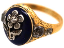 Georgian 18ct Gold, Royal Blue Enamel & Diamond Forget Me Not Ring