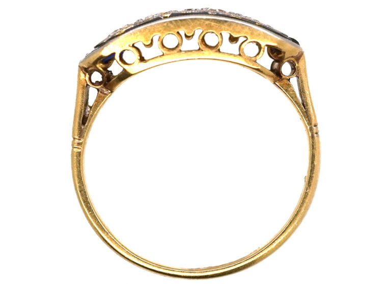 Art Deco 18ct Gold & Platinum, Sapphire & Diamond Boat Shaped Ring