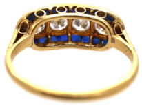 Art Deco 18ct Gold & Platinum, Sapphire & Diamond Boat Shaped Ring
