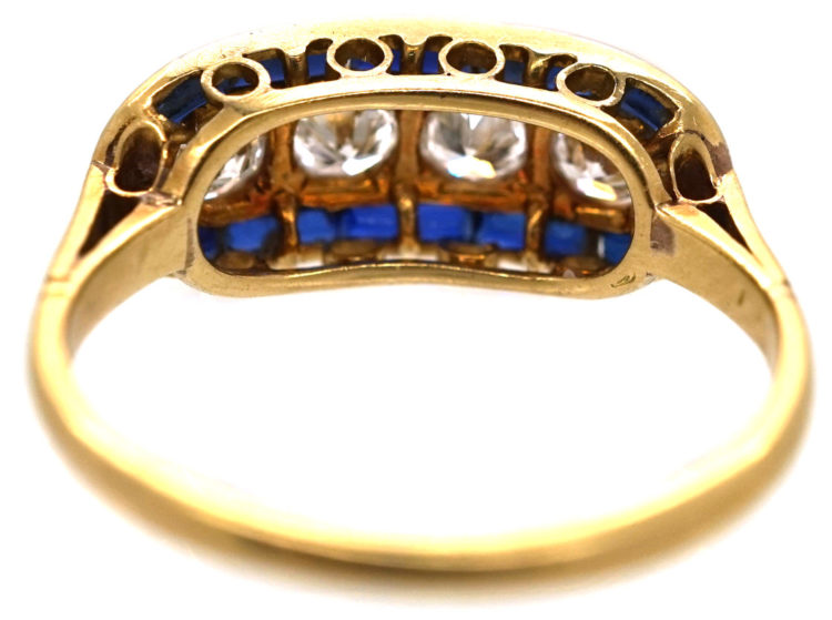 Art Deco 18ct Gold & Platinum, Sapphire & Diamond Boat Shaped Ring