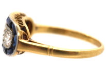 Art Deco 18ct Gold & Platinum, Sapphire & Diamond Boat Shaped Ring