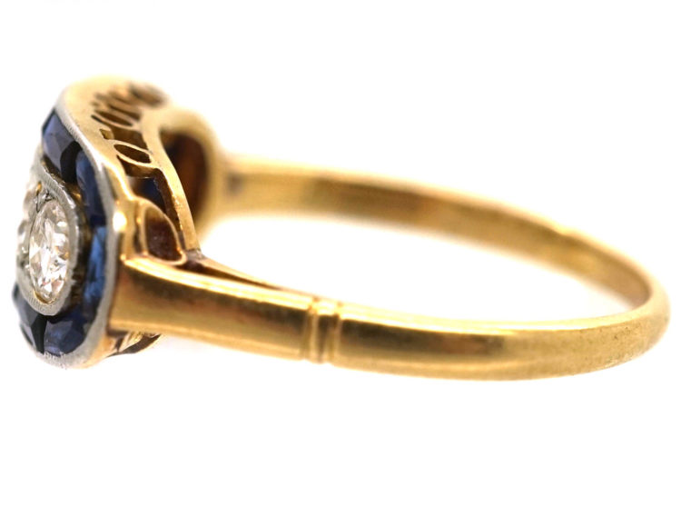 Art Deco 18ct Gold & Platinum, Sapphire & Diamond Boat Shaped Ring