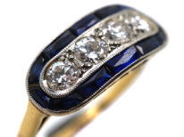 Art Deco 18ct Gold & Platinum, Sapphire & Diamond Boat Shaped Ring