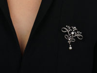 Art Nouveau Silver & 15ct Gold, Diamond & Natural Pearl Brooch & Pendant