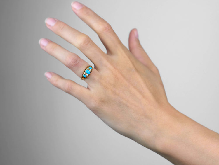 18ct Gold Three Stone Turquoise & Diamond Ring
