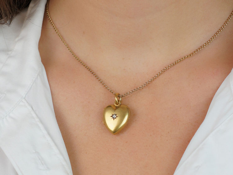 Edwardian Heart Shaped Locket set with a Diamond