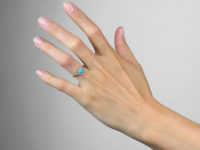 Edwardian 18ct Gold, Three Stone Turquoise & Diamond Ring