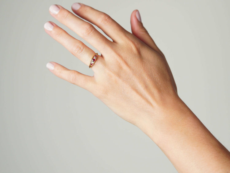 Edwardian 18ct Gold, Ruby & Diamond Five Stone Ring