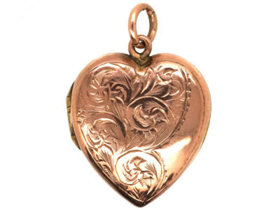 Edwardian 9ct Gold Engraved Heart Shaped Locket