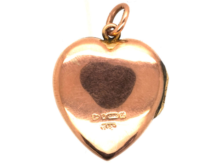 Edwardian 9ct Gold Engraved Heart Shaped Locket