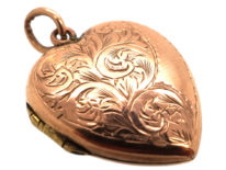 Edwardian 9ct Gold Engraved Heart Shaped Locket