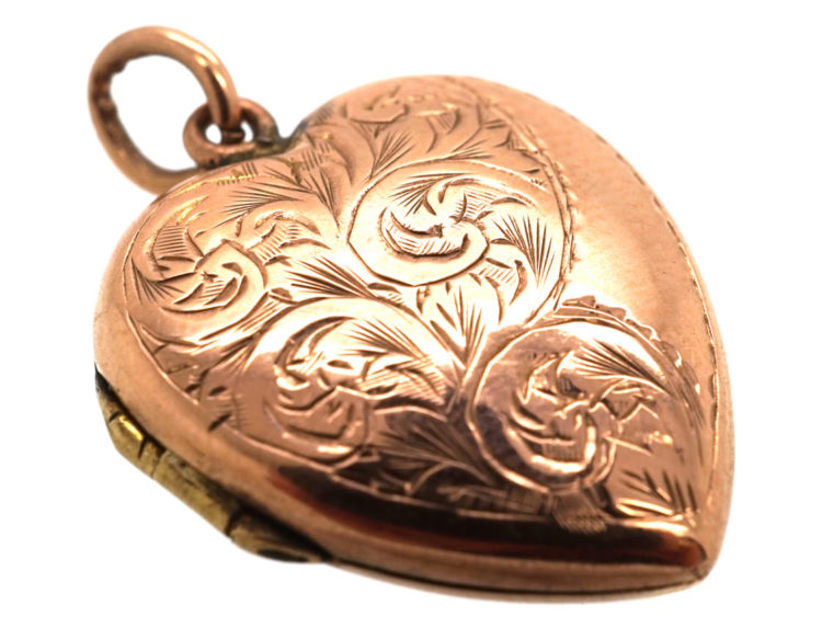 Edwardian 9ct Gold Engraved Heart Shaped Locket