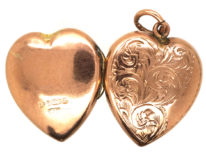 Edwardian 9ct Gold Engraved Heart Shaped Locket