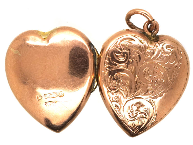Edwardian 9ct Gold Engraved Heart Shaped Locket