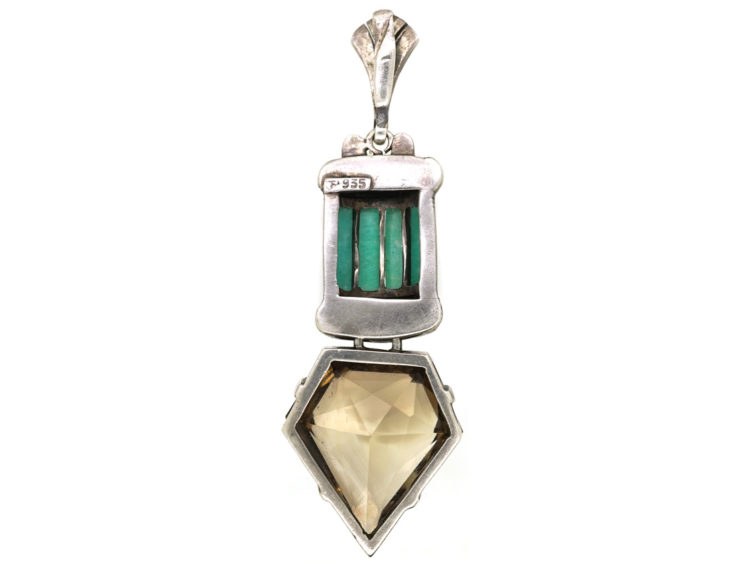 Art Deco Silver, Marcasite, Smoky Quartz & Amazonite Pendant by Theodor Fahrner