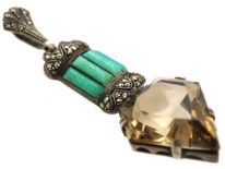 Art Deco Silver, Marcasite, Smoky Quartz & Amazonite Pendant by Theodor Fahrner