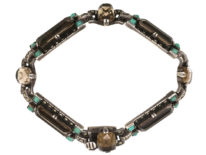 Art Deco Silver, Marcasite, Smokey Quartz & Amazonite Bracelet by Theodor Fahrner