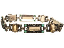 Art Deco Silver, Marcasite, Smokey Quartz & Amazonite Bracelet by Theodor Fahrner