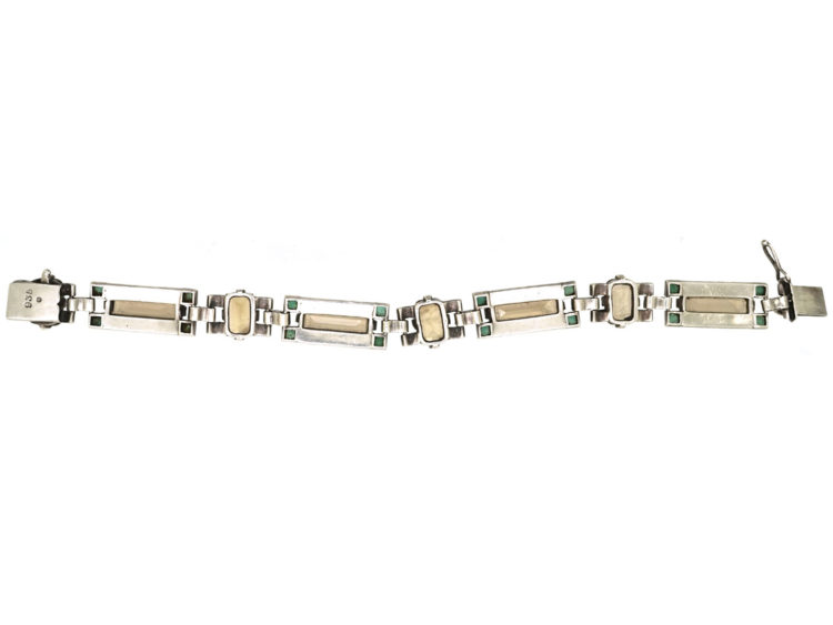 Art Deco Silver, Marcasite, Smokey Quartz & Amazonite Bracelet by Theodor Fahrner