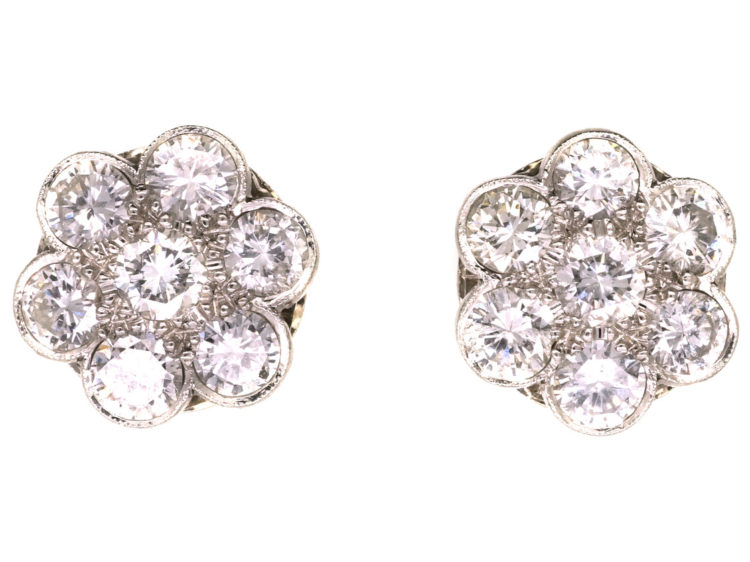 18ct White Gold & Diamond Large Cluster Earrings