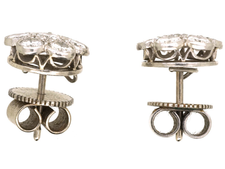 18ct White Gold & Diamond Large Cluster Earrings
