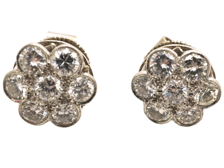 18ct White Gold & Diamond Large Cluster Earrings