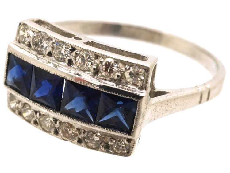 Art Deco 18ct White Gold & Platinum Sapphire & Diamond Ring