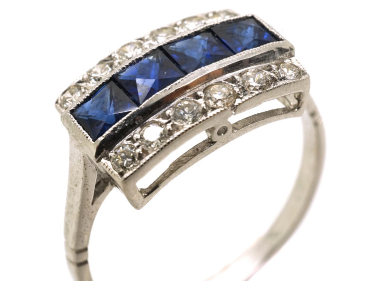 Art Deco 18ct White Gold & Platinum Sapphire & Diamond Ring