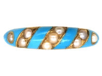 Regency 15ct Gold, Enamel & Natural Split Pearl Ring with Locket on Reverse