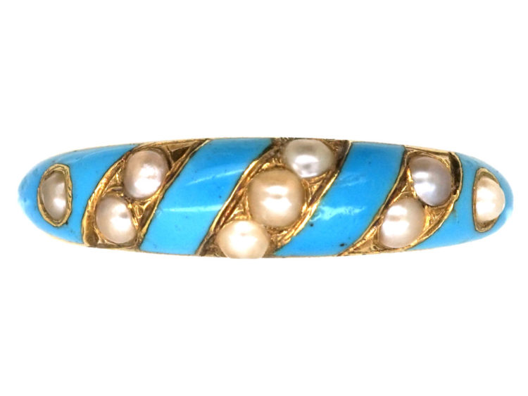 Regency 15ct Gold, Enamel & Natural Split Pearl Ring with Locket on Reverse