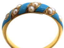 Regency 15ct Gold, Enamel & Natural Split Pearl Ring with Locket on Reverse