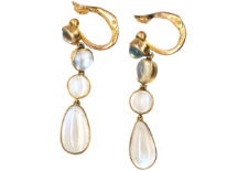 Edwardian 9ct Gold & Moonstone Drop Earrings