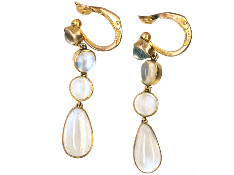 Edwardian 9ct Gold & Moonstone Drop Earrings