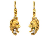 Edwardian 18ct Gold Griffin's Head Earrings