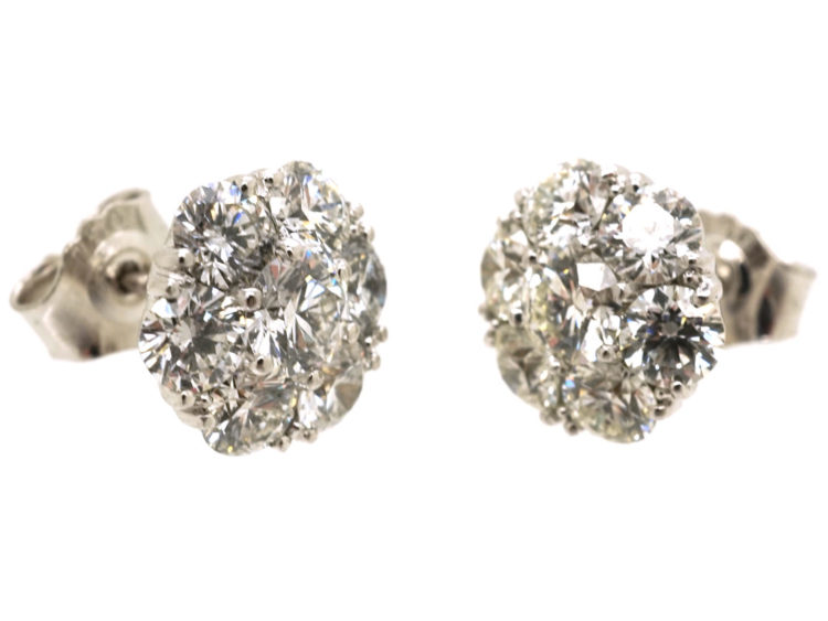 18ct White Gold Diamond Cluster Earrings by Jabel