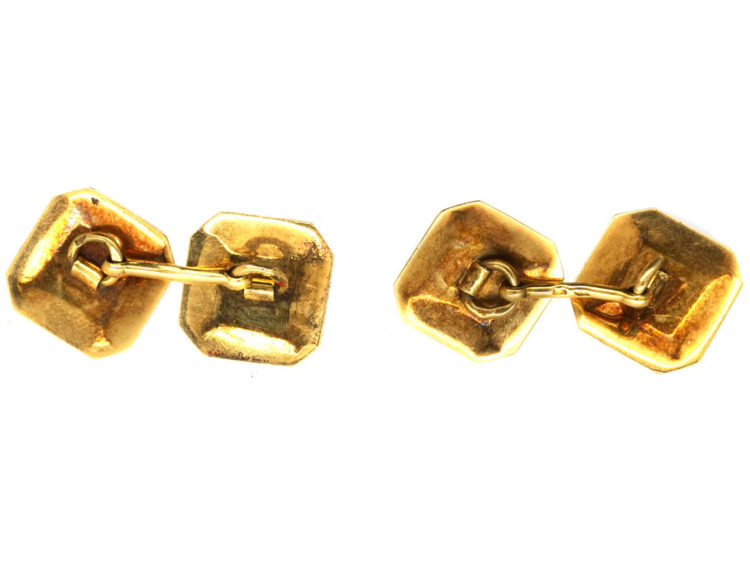 French Art Deco 18ct Gold & Red Enamel Octagonal Cufflinks