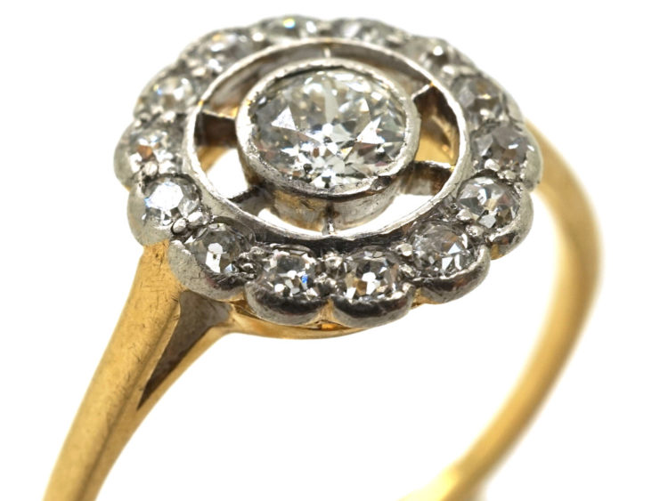 Art Deco 18ct Gold & Platinum, Diamond Set Target Ring