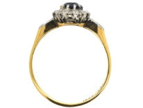 Edwardian 18ct Gold & Platinum, Sapphire & Diamond Cluster Ring with Diamond Set Shoulders