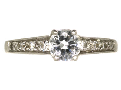Art Deco Platinum & Diamond Solitaire Ring with Diamond Set Shoulders