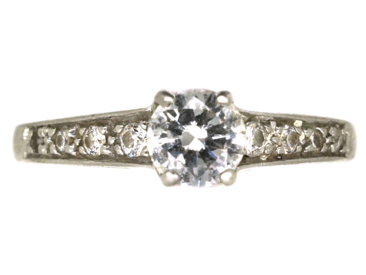 Art Deco Platinum & Diamond Solitaire Ring with Diamond Set Shoulders