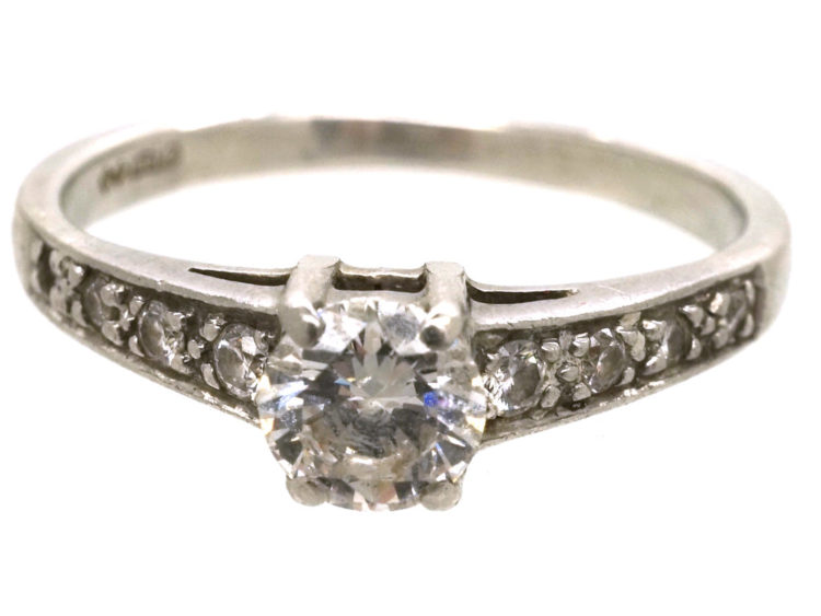Art Deco Platinum & Diamond Solitaire Ring with Diamond Set Shoulders