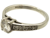 Art Deco Platinum & Diamond Solitaire Ring with Diamond Set Shoulders