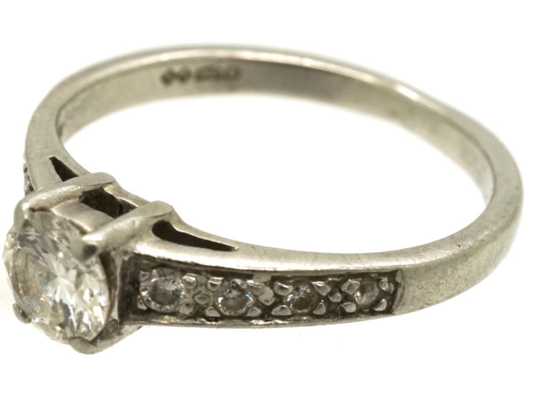 Art Deco Platinum & Diamond Solitaire Ring with Diamond Set Shoulders