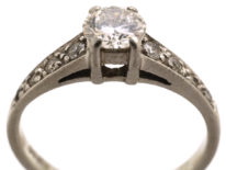 Art Deco Platinum & Diamond Solitaire Ring with Diamond Set Shoulders