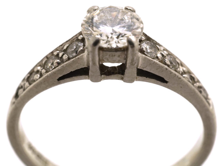 Art Deco Platinum & Diamond Solitaire Ring with Diamond Set Shoulders
