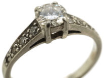 Art Deco Platinum & Diamond Solitaire Ring with Diamond Set Shoulders